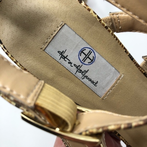 NEW Hot in Hollywood Tan Taupe Snake Skin Gladiator Strappy Ankle Sandals Shoes - Picture 5 of 14